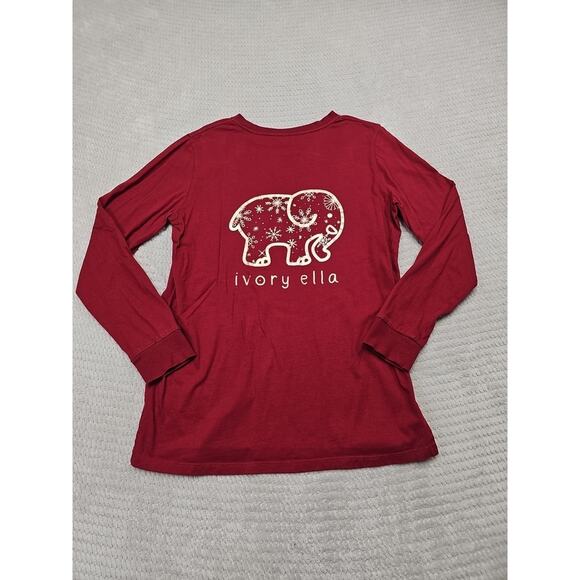 Ivory Ella Shirt Womens Medium Snowflake Elephant Long Sleeve Pocket Tee - Picture 1 of 7